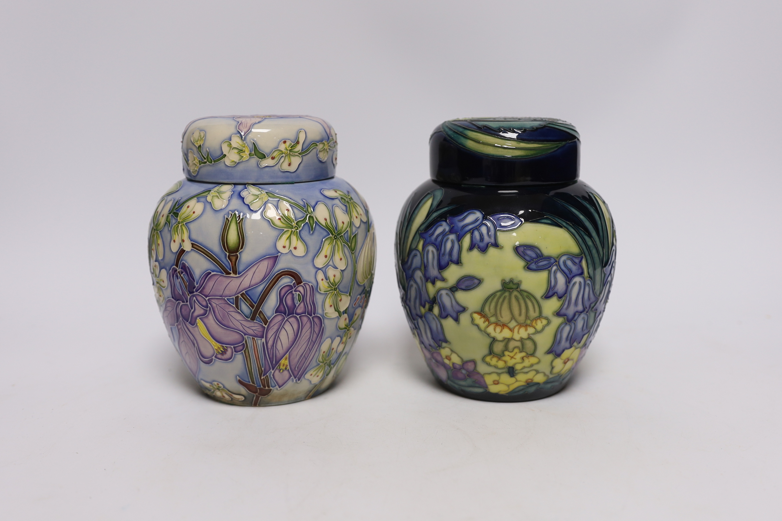 Two Moorcroft Shakespeare collection ginger jars; Love's Labour Lost and Cymbeline pattern, limited edition of 250, 15.5cm high